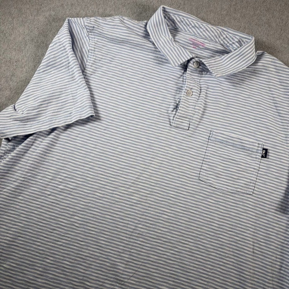 Vineyard Vines Island Polo Mens XXL Blue White Striped Short Sleeve Pocket Logo